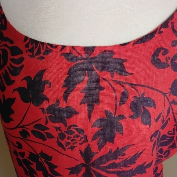 Inconnu Red Navy Cap Sleeve Pullover Pockets 100% Linen Dress Size XXL - Picture 4 of 5